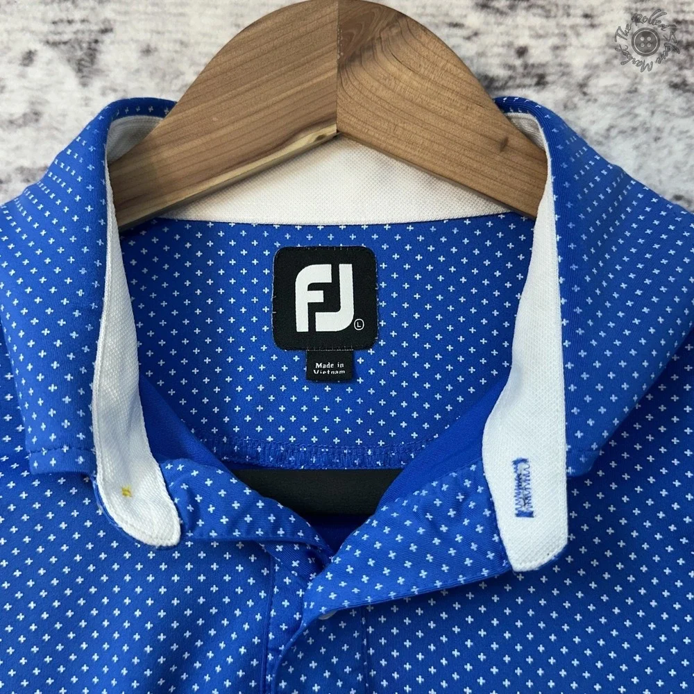 FootJoy Golf Polo Shirt Men's L Blue White Print PGA Championship Performance‎